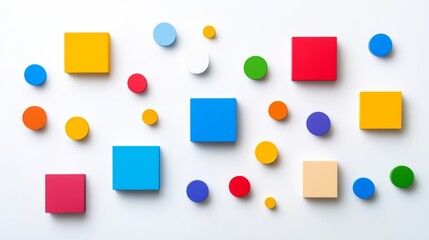 Poster - Colorful array of squares and circles on a white background