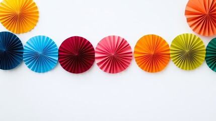 Poster - Row of colorful paper fans are lined up on a white background
