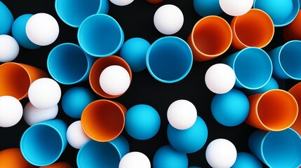 Poster - Bunch of blue and orange cups with white balls in them