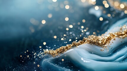 Poster - elegant abstract texture with shimmering gold and blue colors creating a luxurious visual effect in 