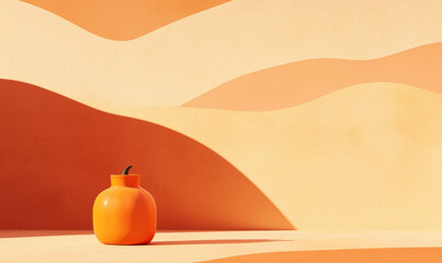 Poster - Vibrant Minimalist Orange Vase Against Geometric Wall with Playful Shadows and Bold Modern Design