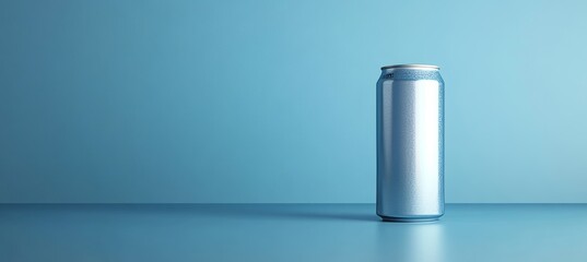 Poster - Blank Aluminum Can Mockup on Blue Background Beverage Packaging Design, Soda or Beer