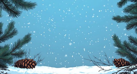 Sticker - A snowy winter background with snowflakes falling