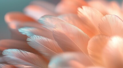 Poster - detailed close-up of soft, pastel-colored feathers beautifully arranged on a smooth surface