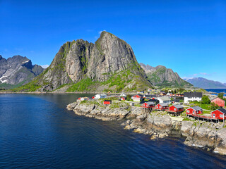 Wall Mural - hamnoy reine, lofoten islands, norway, picturesque fishing village and majestic mountains