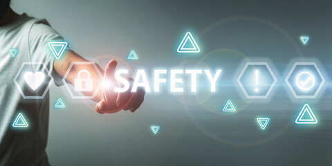 Aufkleber - New generation leader with touch interface technology for security protection in online business. hand, futuristic, growth, Secure Access, Digital Protection, cyber security