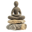 © T Studio - Balanced stone sculpture in a classic meditative yoga or zen pose placed on a serene natural background  The simple minimalist design represents a concept of mindfulness inner peace