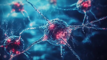 Poster - Abstract Concept of Artificial Intelligence Enhancing Technology in Cancer Research and Cell Biology Visual Representation