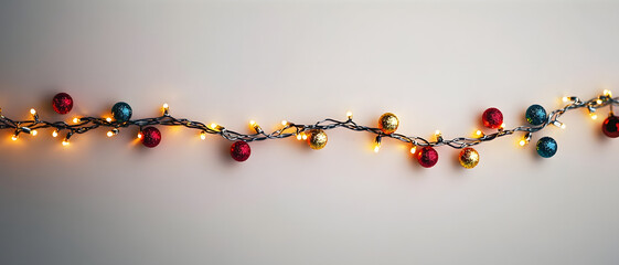 Canvas Print - a thin line of garland with tiny, scattered baubles, running across a blank background.
