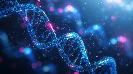 Poster - Abstract Digital Visualization of DNA Helix Illustrating Genetic Research and Cancer Analysis Insights