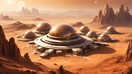 Wall Mural - future mars base or scientific facility. mars colonization concept.