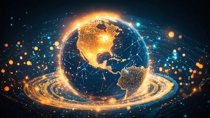 Poster - Futuristic planet Earth network, internet and technology concept