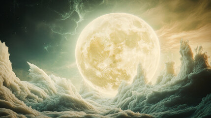 Wall Mural - Surreal moon surrounded by clouds