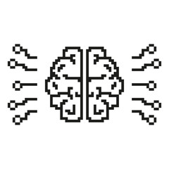 Poster - Pixelated Brain Icon with Neural Connections. Digital Brain and Data Flow Symbol in Pixel Art Style. Neural Network and Intelligence Symbol. Isolated Vector Illustration