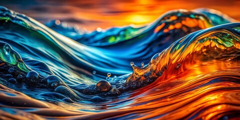 Poster - Abstract Background Featuring Liquid Waves in Orange, Blue, Green, and Navy Tones with Dynamic Fluid Patterns for Artistic and Creative Projects