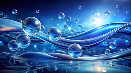 Poster - Abstract Blue Background with Smooth Lines and Bubbles for Modern Design Projects, Artistic Displays, and Creative Visuals in Digital Art and Graphic Design