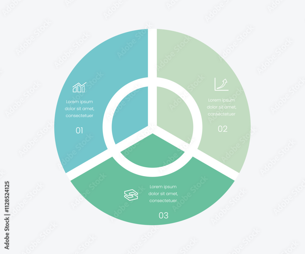 Vector infographic circle. Cycle diagram with 3 steps. Round chart that ...