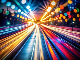 Poster - Abstract Streaks of Light on Dark Background Representing Motion, Speed, and Energy from Fast-Moving Car Headlights on a Road, Perfect for Dynamic Visuals in Modern Design Projects