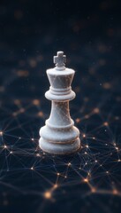 Poster - White Chess King On Network A Symbol Of Strategic Leadership, Intelligence, And Technology.