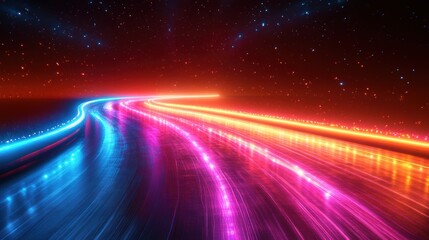 Poster - straight lines and a smooth light effect against a dark shiny neon background concept for energy technology illustration in forma