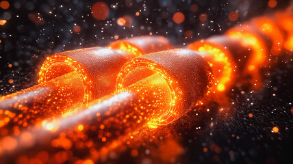 Poster - A series of glowing orange cables are shown in a black background. Concept of energy and power, as the glowing cables seem to be emanating light and heat. Scene is one of excitement and anticipation