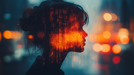 Poster - A woman's face is shown in a blurry, distorted way, with a bright orange glow surrounding her. The image has a surreal, dreamlike quality to it