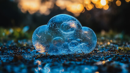 Sticker - A large blue bubble with a cloudy appearance sits on the ground