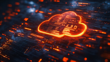 Poster - A computer generated image of a cloud with a red outline. The image is abstract and has a futuristic feel to it