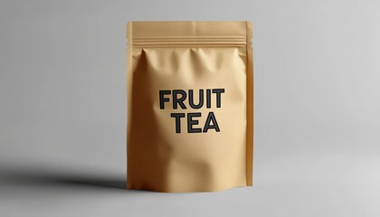 Poster - Kraft Paper Pouch Mockup with Tea Branding on a Minimalist Gray Background, Food Packaging Mockup