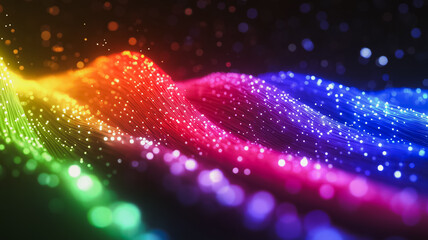 Poster - A colorful, multi-colored wave of light is projected onto a black background. The light is so bright and vibrant that it almost seems to be a physical object. Concept of energy and excitement