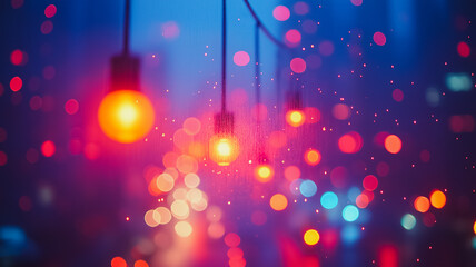 Poster - A blurry image of lights and a city skyline. The lights are in different colors and are scattered throughout the image. Scene is dreamy and whimsical, as if the lights are floating in the air