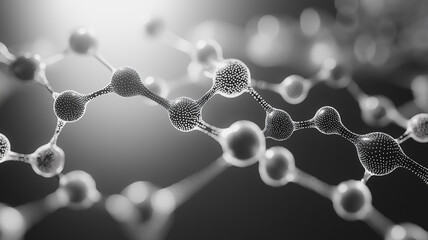 Poster - A close up of a series of small spheres, some of which are connected to each other. Concept of complexity and interconnectedness