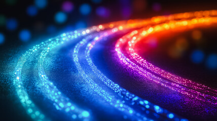 Poster - A colorful line of lights that are bright and vibrant. The colors are blue, red, and purple