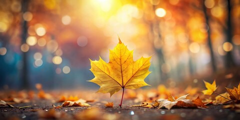 Wall Mural - Adorable Yellow Maple Leaf Illustration Captured with Tilt-Shift Photography for Autumn Vibes and Nature Aesthetic in a Colorful and Whimsical Style