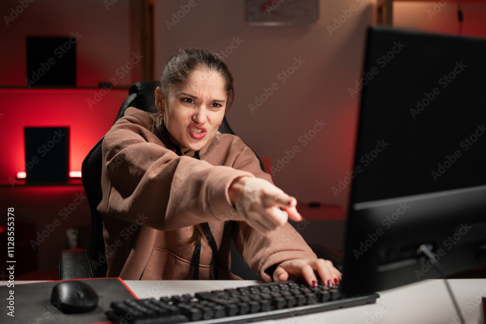 angry and furious woman programmer pointing displeased and frustrated ...