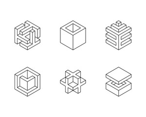 Poster - black and white cube logo, geometric vector design. set box logotype company, trendy techno emblem i