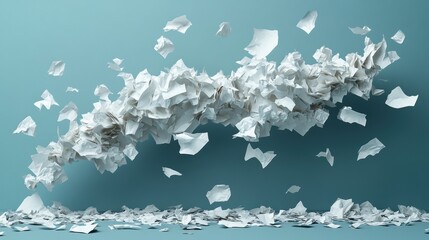 Poster - white papers are flying against a grey backdro