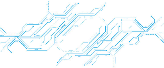 Poster - Vectors White and blue Abstract geometric dots and lines connection circuit concept. Hi tech digital connect, communication, High technology concept.