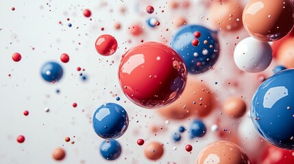Poster - Colorful array of balls in the air, with some of them being red, blue, and white