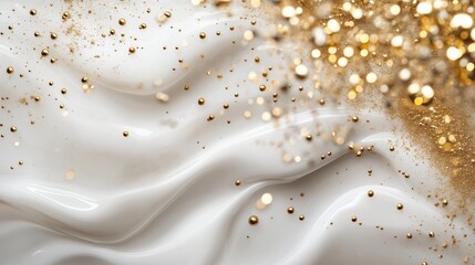 Poster - elegant wave pattern with golden glitter against a soft white background creating a luxurious and mo
