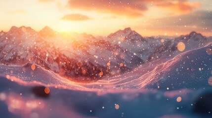 Sticker - Majestic Winter Sunset: Snow-Covered Mountain Peaks Glistening in Golden Hour Light