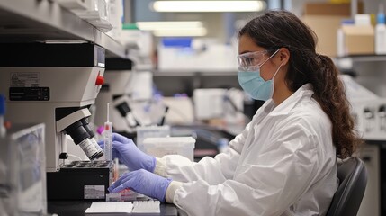 Poster - Scientists Working in Laboratory on COVID Vaccine Research and Development with Advanced Equipment and Safety Protocols