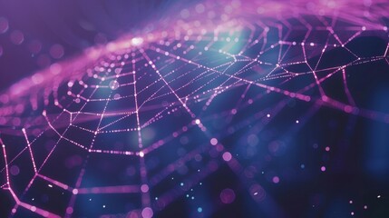 Poster - Complex network of interconnected glowing nodes forming a web like structure, symbolizing big data, cyberspace, or the interconnected nature of information in the digital age