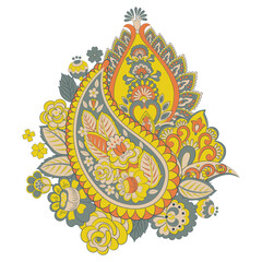 Wall Mural - Turkish Cucumber Paisley. Vector pattern in traditional oriental style with flowers, leaves and fantasy elements.