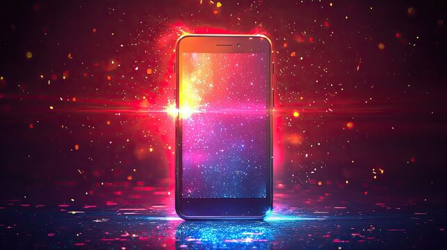 Neon Smartphone with Glittering Screen Futuristic smartphone with blank screen