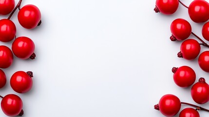 Poster - White background with red berries in the foreground. The berries are arranged in a circle and are red in color