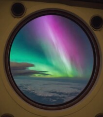 Wall Mural - aurora borealis, or northern lights, captured from the vantage point of a spacecraft window. the vib