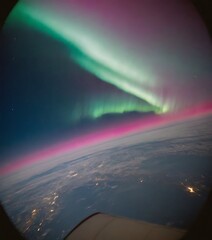 Wall Mural - aurora borealis, or northern lights, captured from the vantage point of a spacecraft window. the vib