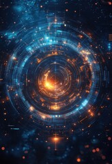 Poster - Abstract futuristic digital interface with glowing orange and blue lights