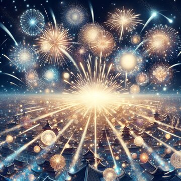 An illustration of New Years Eve background. Fireworks and sparkling element.